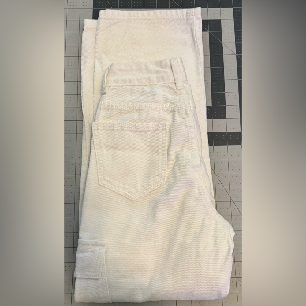 SHEIN White High-Waisted Straight Leg Utility Cargo Pants - Size XXS